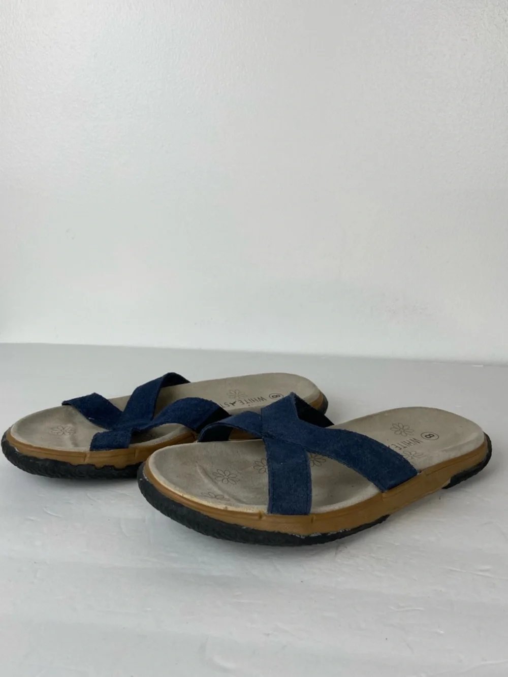 White Stag Maya Women's Sandals Sz 8 Crisscross Blue Suede Leather Boho Outdoor